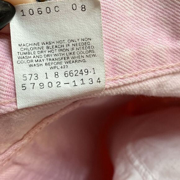 90s Pink Acid Wash Levi's High Waist 573s Pinup Jeans Relaxed Fit Tapered Leg - Picture 6 of 16